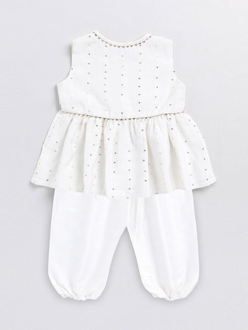 Girl's' White Chanderi Ethnic Combo Set